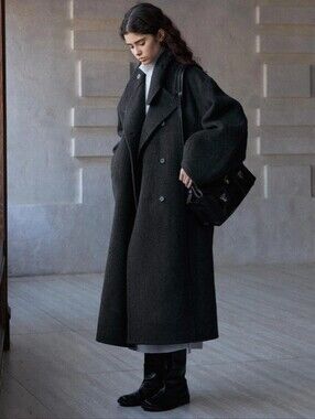 Hemi Blurr Corvian Wool Stand-Collar Coat OS Oversized Dark Gray